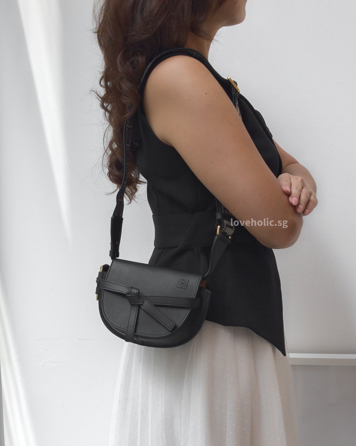 Loewe Gate Mini | Black Calfskin Gold Hardware-modelshots