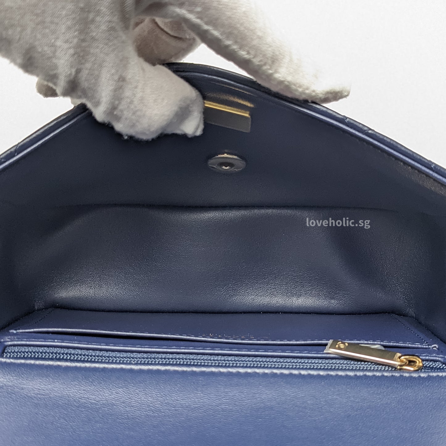 Mini Rectangle with Top Handle 24P Navy Lambskin Light Gold Hardware