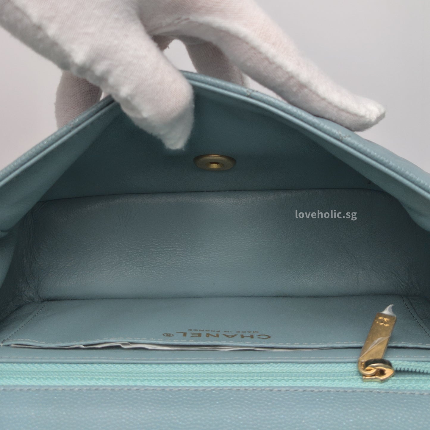Classic Flap Mini Rectangle | 18C Iridescent Tiffany Blue Caviar Gold Hardware