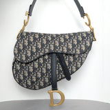 Dior Saddle Medium | Blue Oblique Jacquard Fabric Brushed Gold Hardware-whitebackground