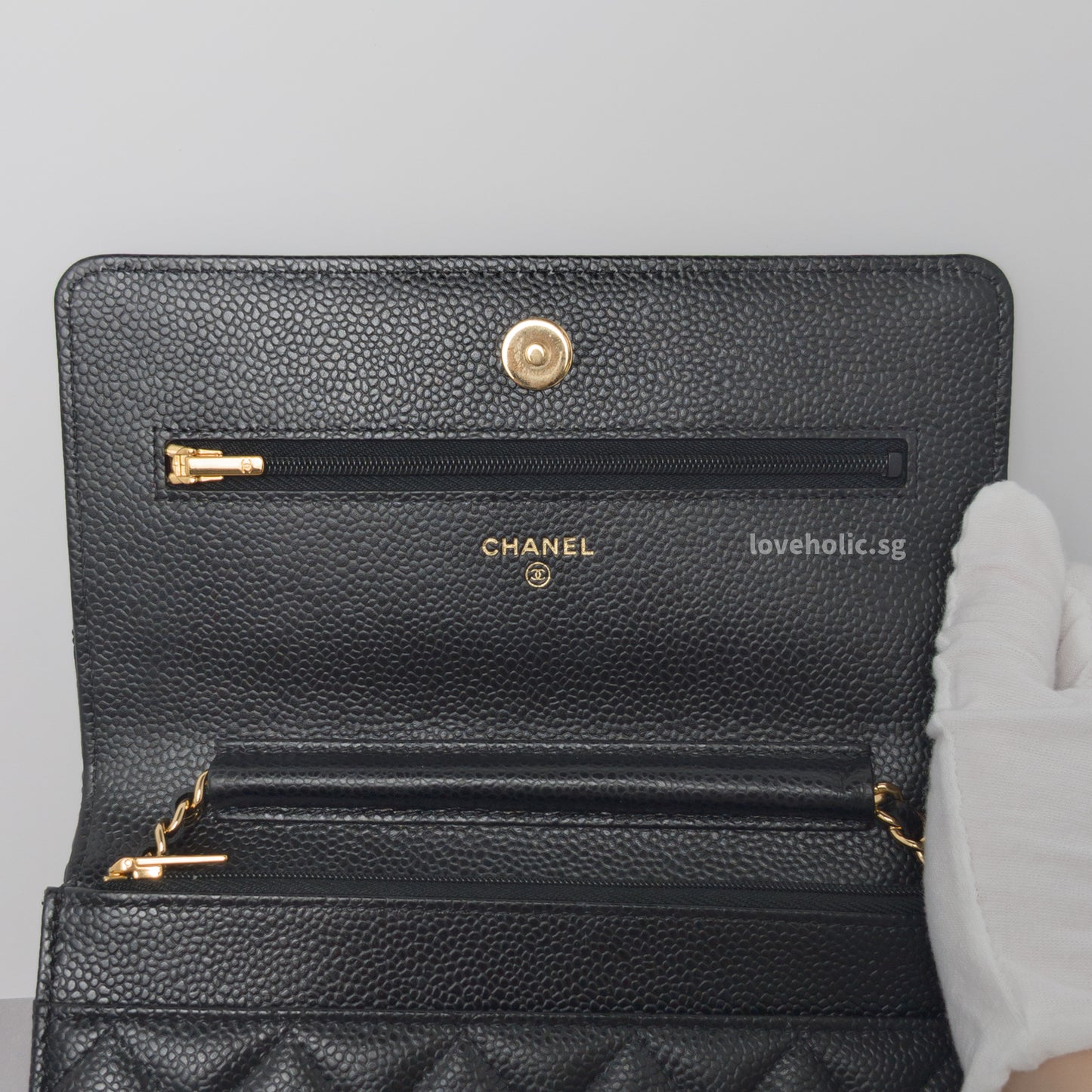 Wallet On Chain Black Caviar Gold Hardware
