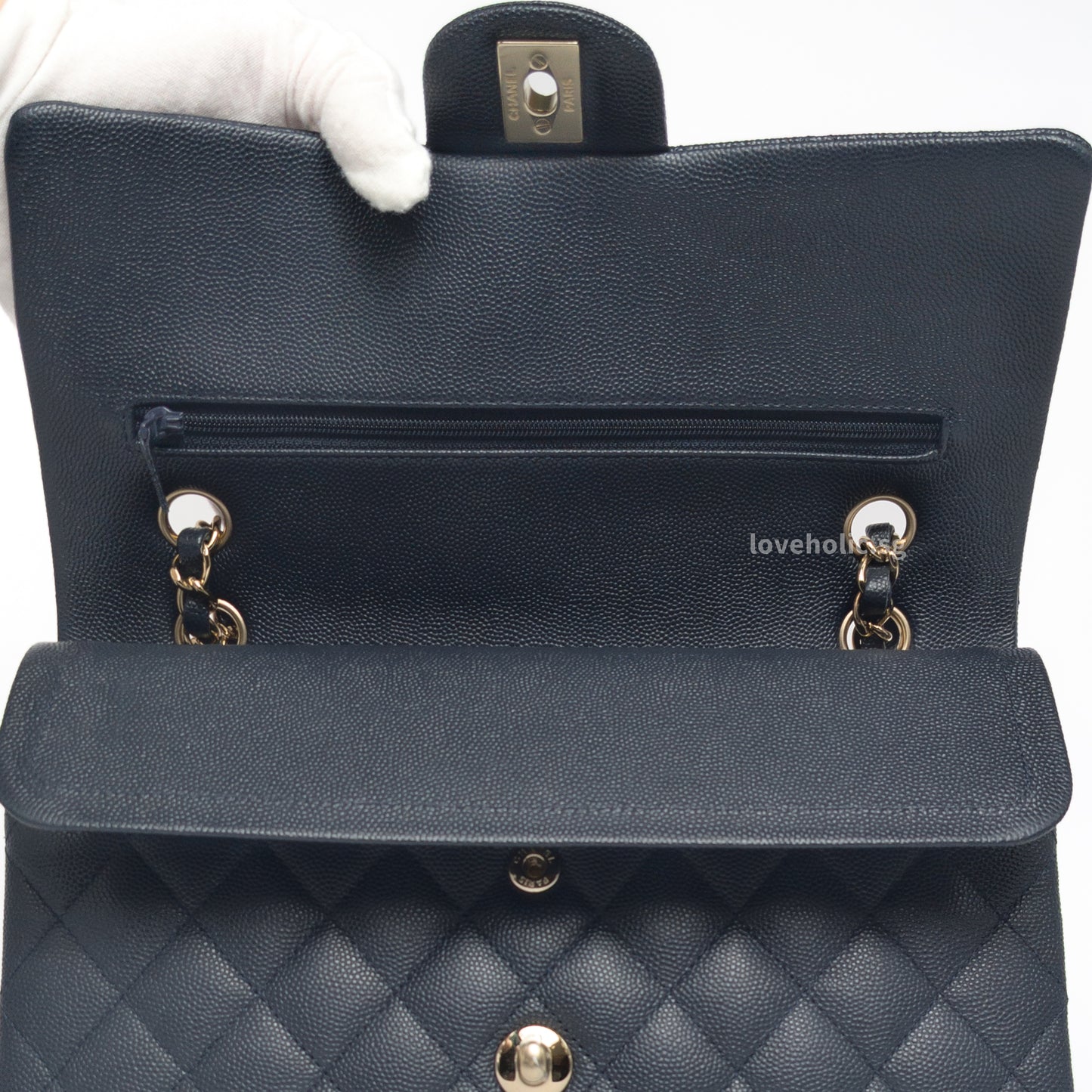 Chanel Classic Flap Medium | 18B Midnight/Navy Blue Caviar Light Gold Hardware