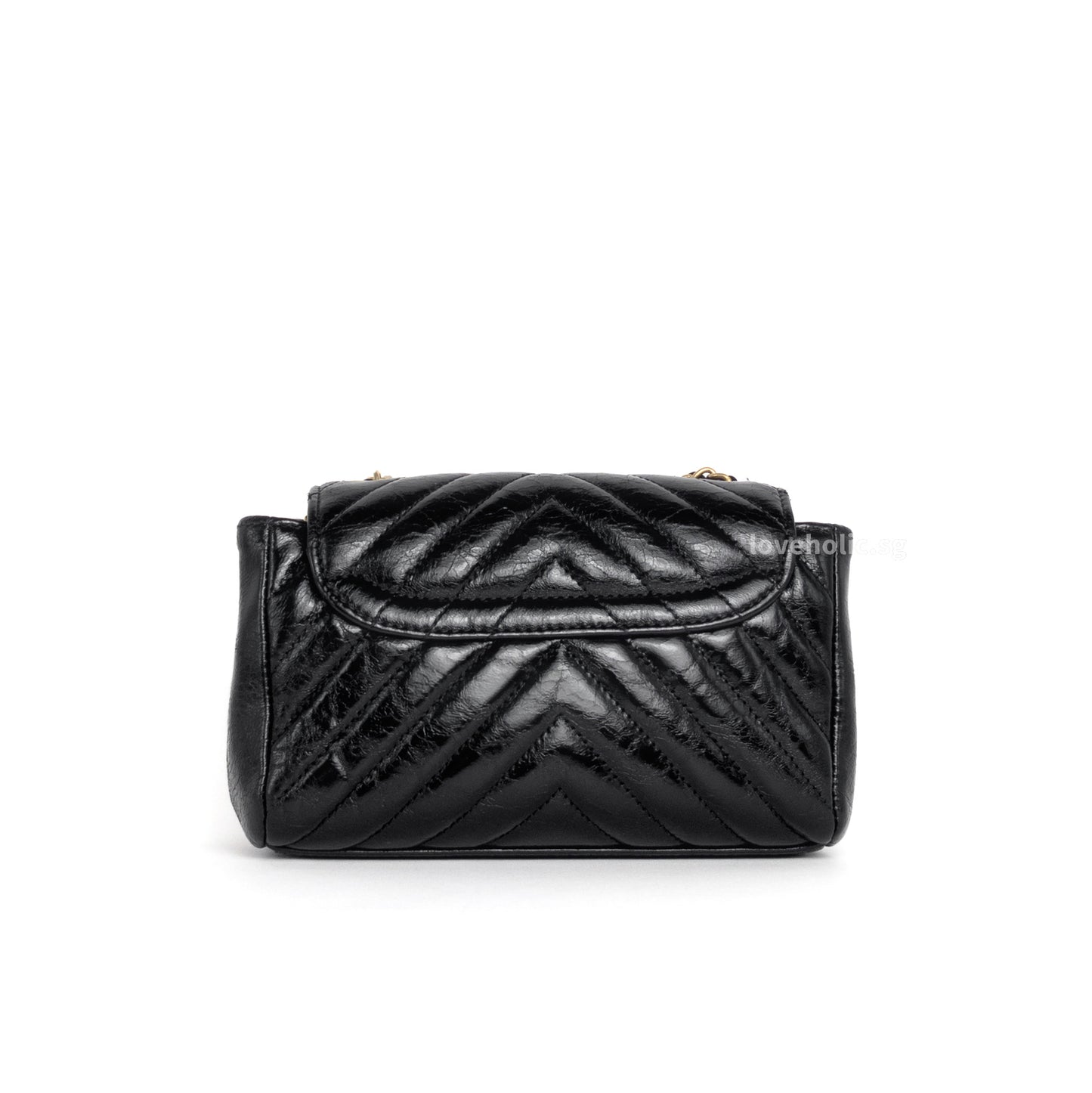 Hobo Chevron Crossbody Small | Black Aged Calfskin Brushed Gold Hardware