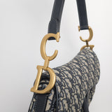 Saddle Medium | Blue Oblique Jacquard Fabric Brushed Gold Hardware