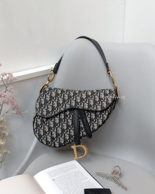 Dior Saddle Medium | Blue Oblique  Jacquard Fabric Brushed Gold Hardware-main