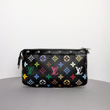 Louis Vuitton X Murakami Pochette | Black Leather Silver Hardware-whitebackground