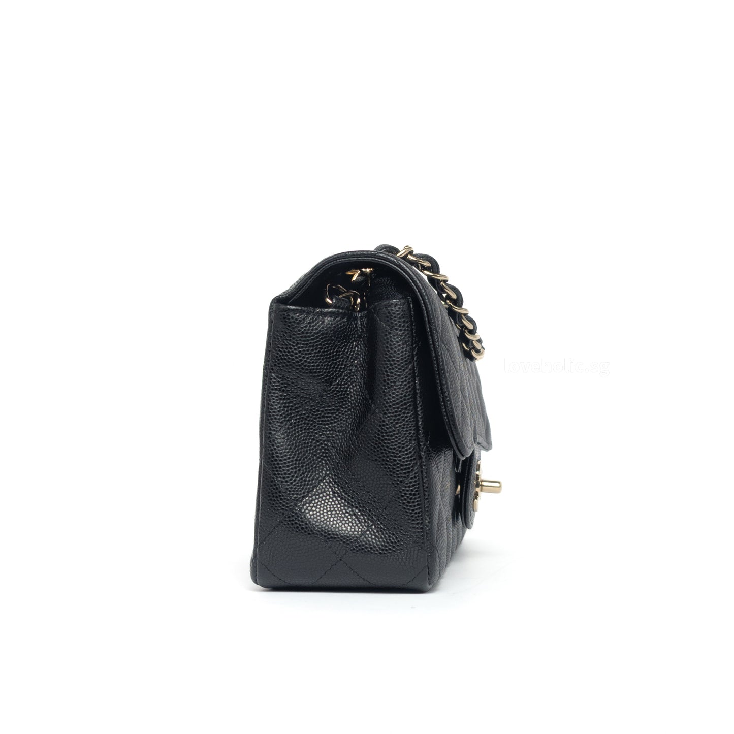 Chanel Mini Rectangle | 17C Black Caviar Light Gold Hardware-details