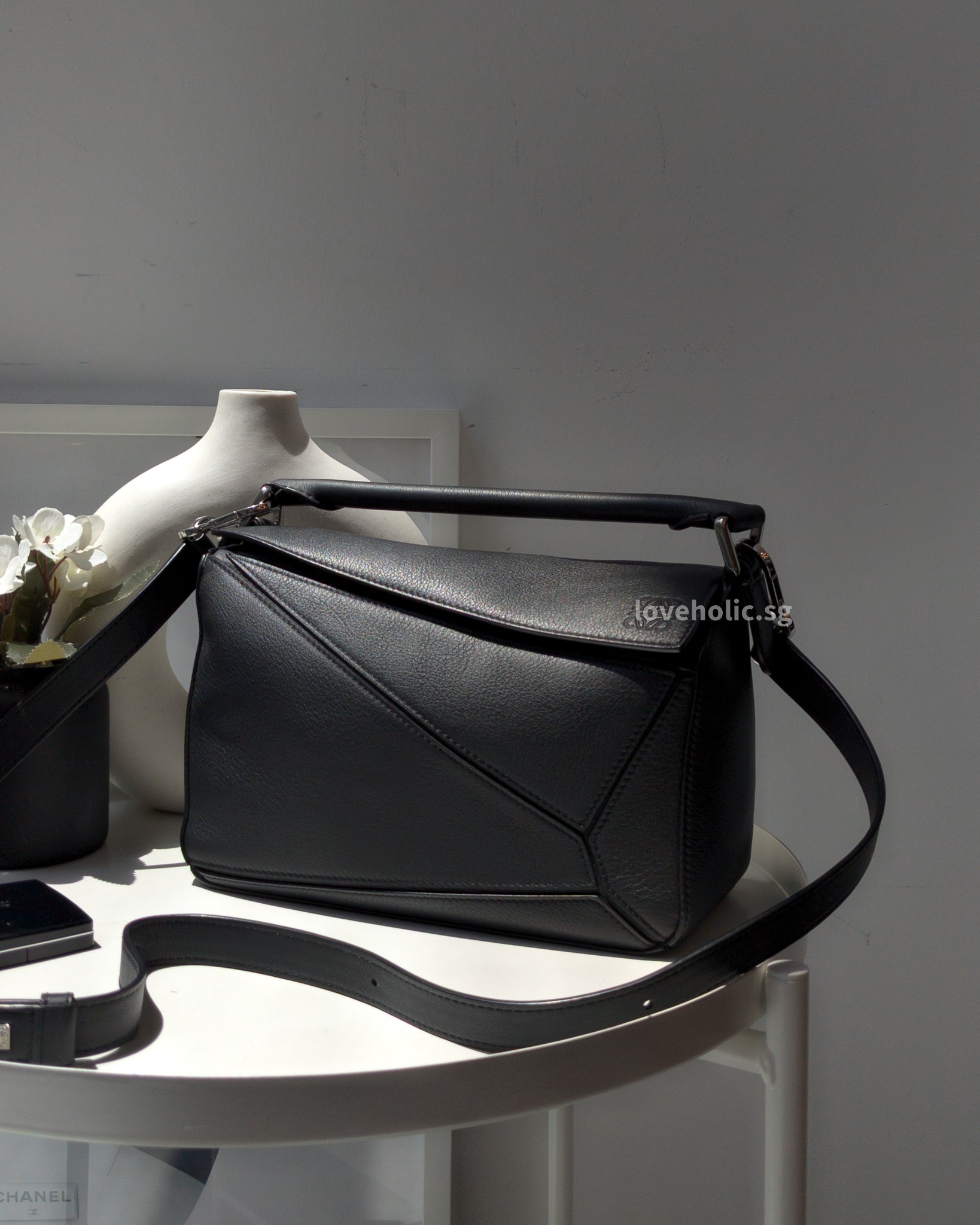 Loewe Puzzle Small Black Calfskin Silver Hardware loveholic