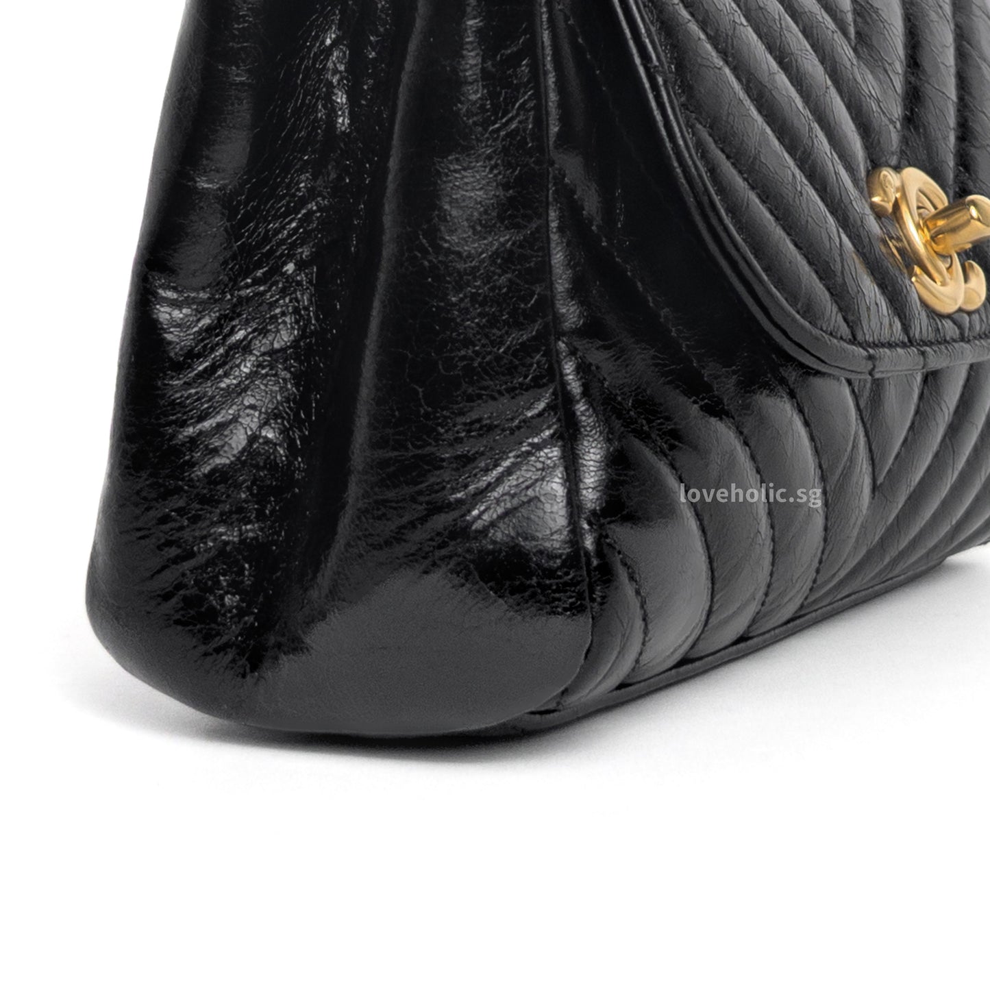 Hobo Chevron Crossbody Small | Black Aged Calfskin Brushed Gold Hardware