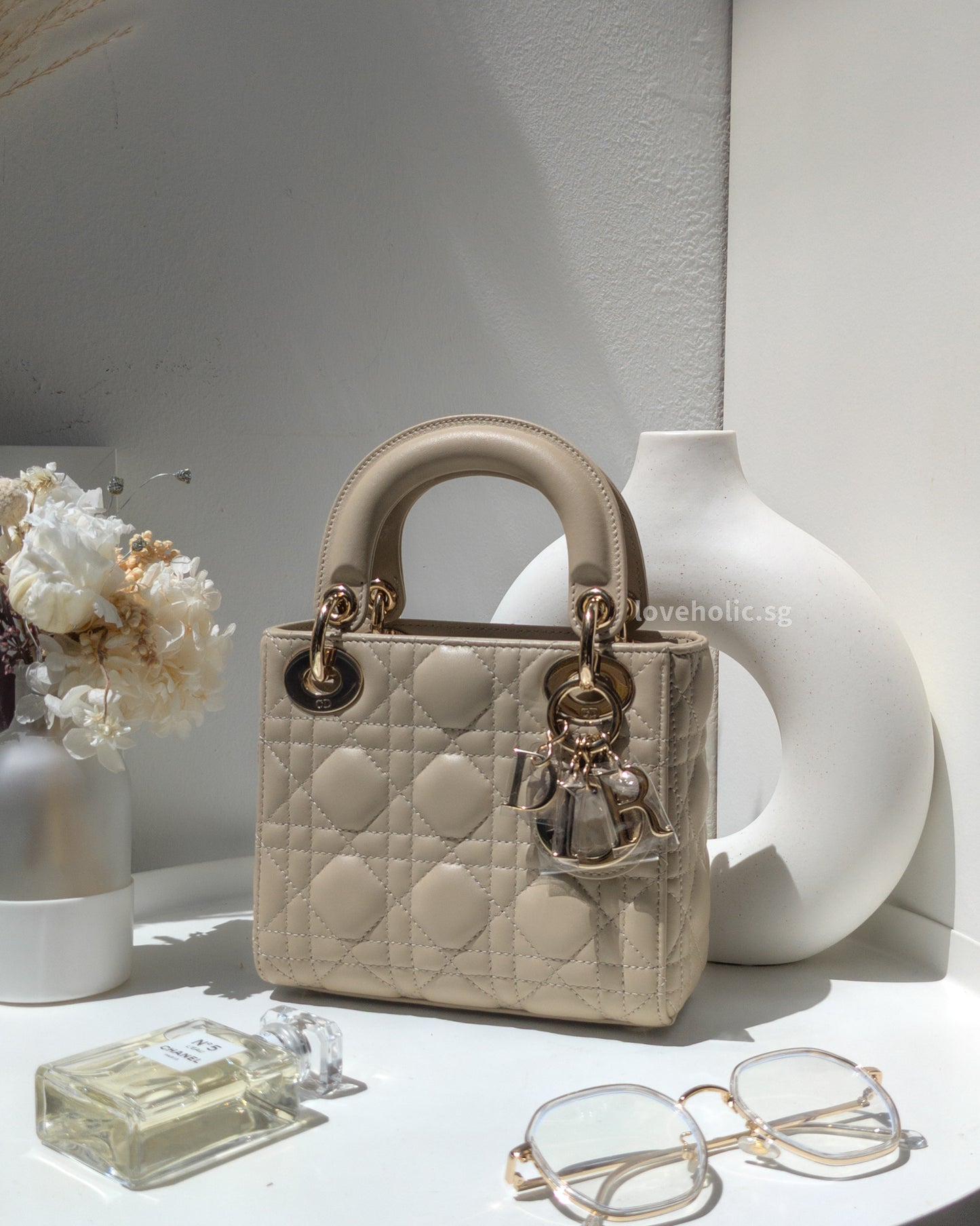 Dior Lady Dior Mini | Beige Lambskin Light Gold Hardware