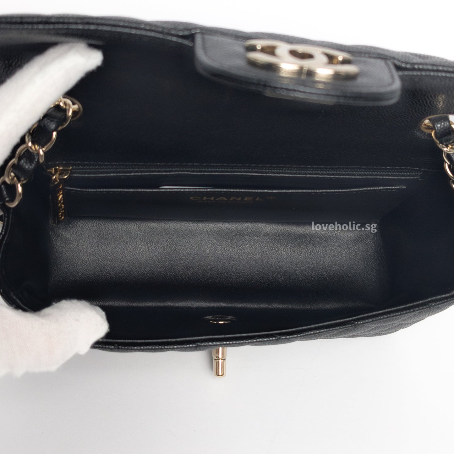 Chanel Classic Flap Mini Rectangle | 17C Black Caviar Light Gold Hardware