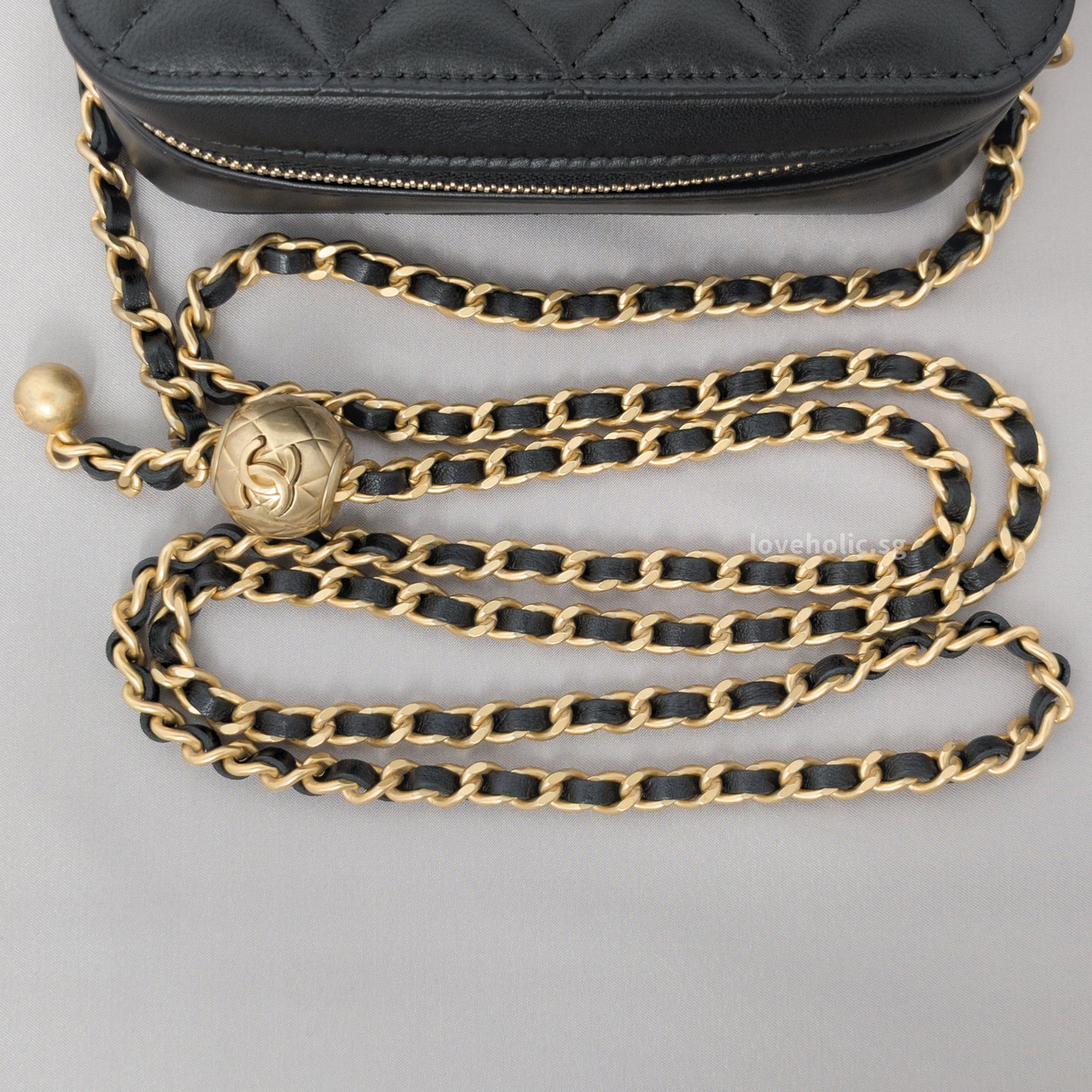 Camera Bag Mini with Pearl Crush | Black Lambskin Brushed Gold Hardware