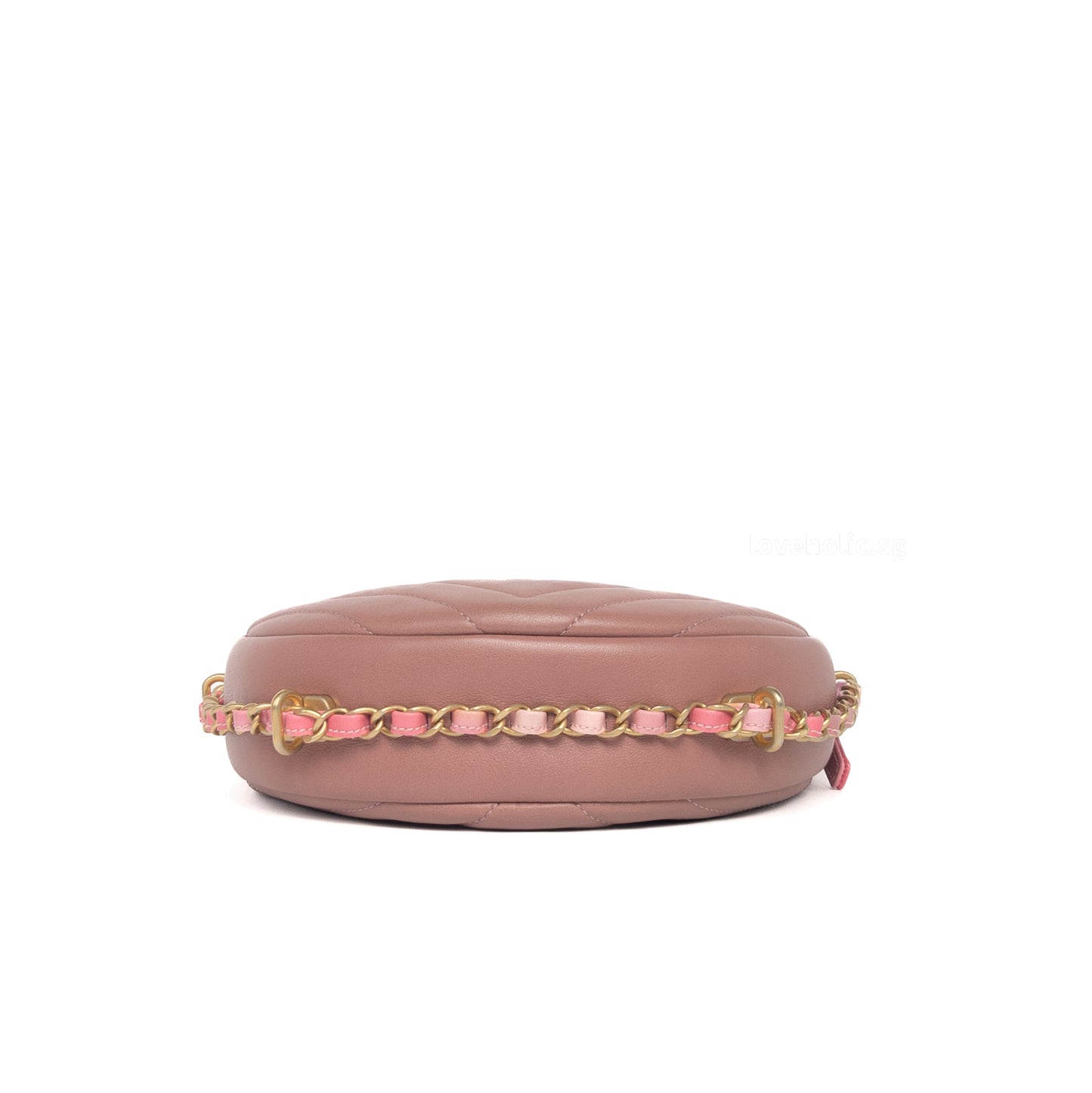 Round Clutch with Chain Pink Lambskin Brushed Gold Hardware