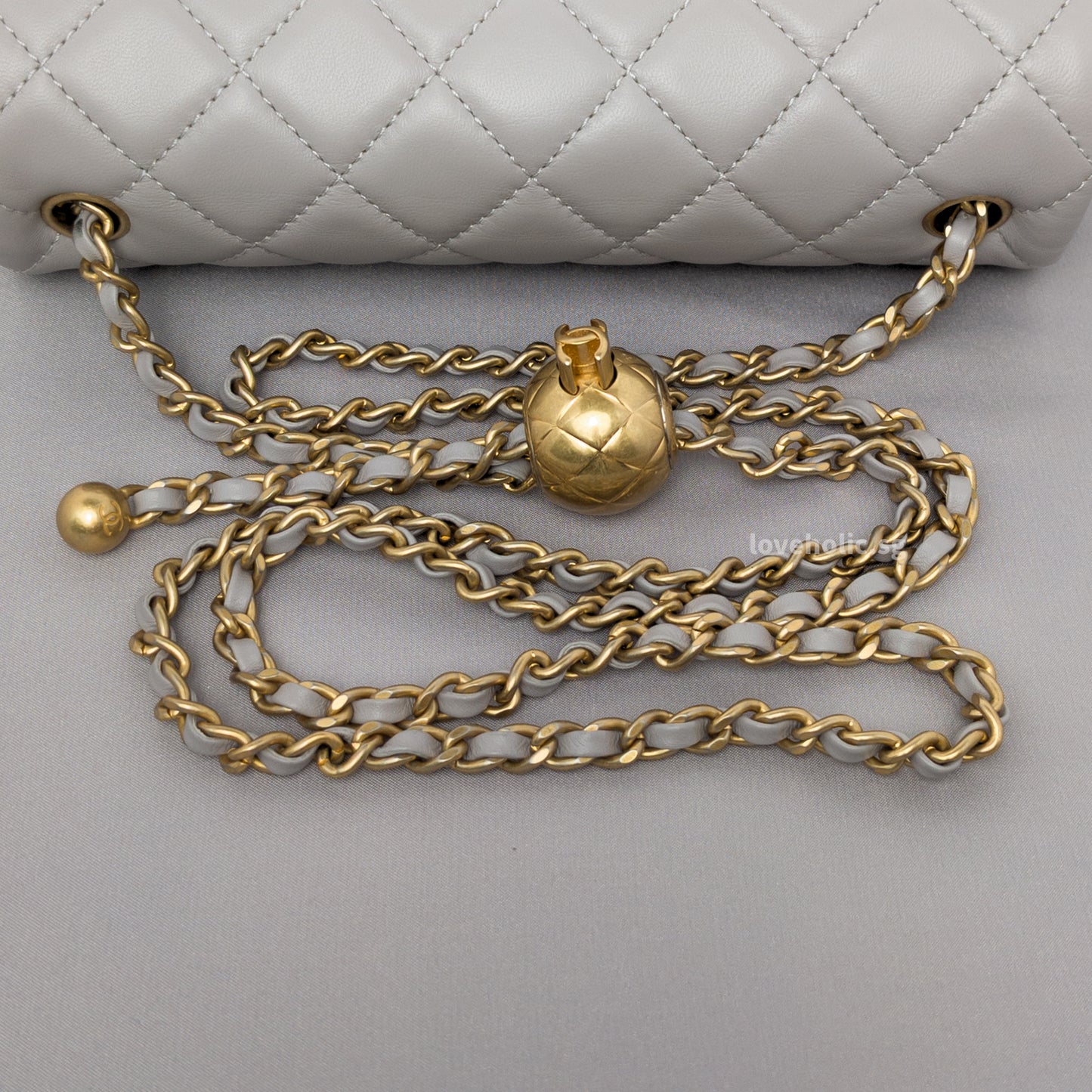 Pearl Crush Mini Rectangle 22B Light Grey Lambskin Brushed Gold Hardware