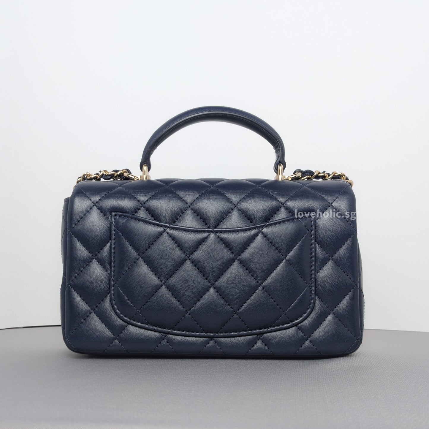Chanel Mini Rectangle with Top Handle 24P Navy Lambskin Light Gold Hardware-back