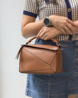 Loewe Puzzle Small | Tan Calfskin Silver Hardware-modelshots