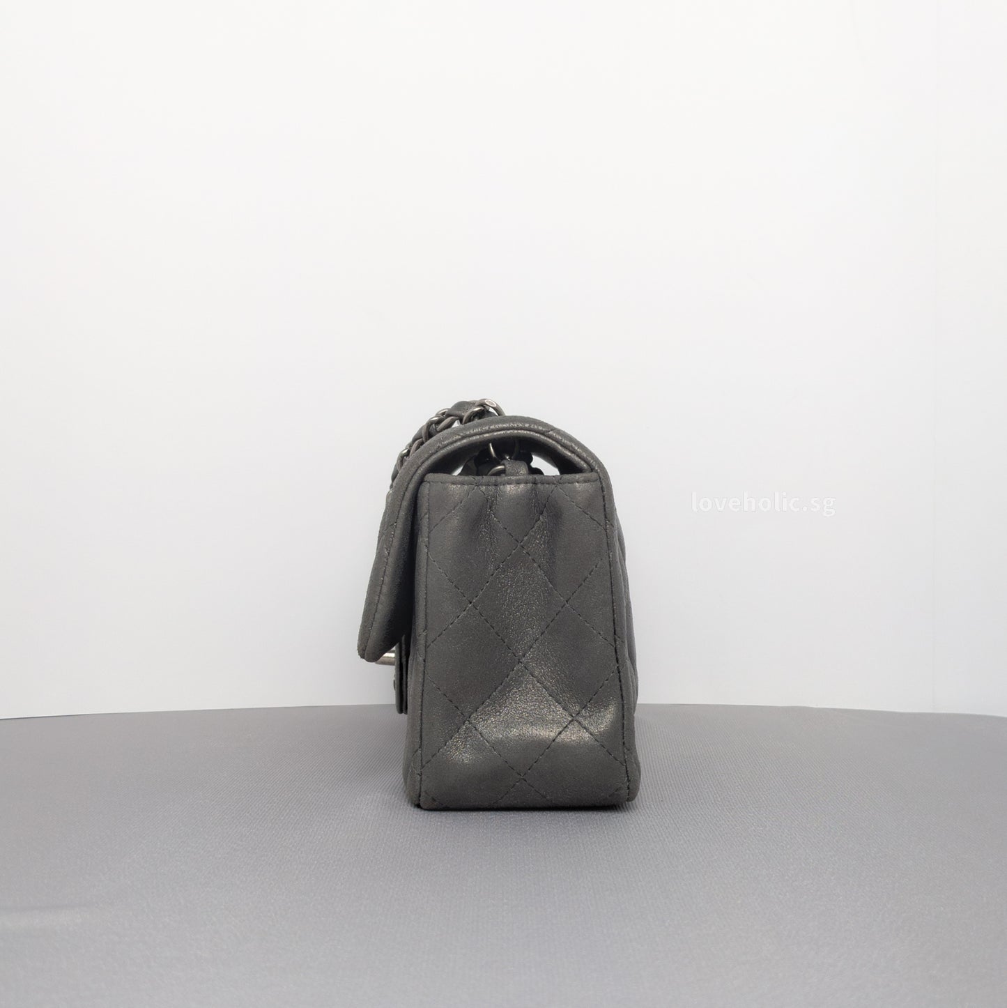 Chanel Classic Flap Mini Rectangle | Grey Goatskin Ruthenium Hardware-details