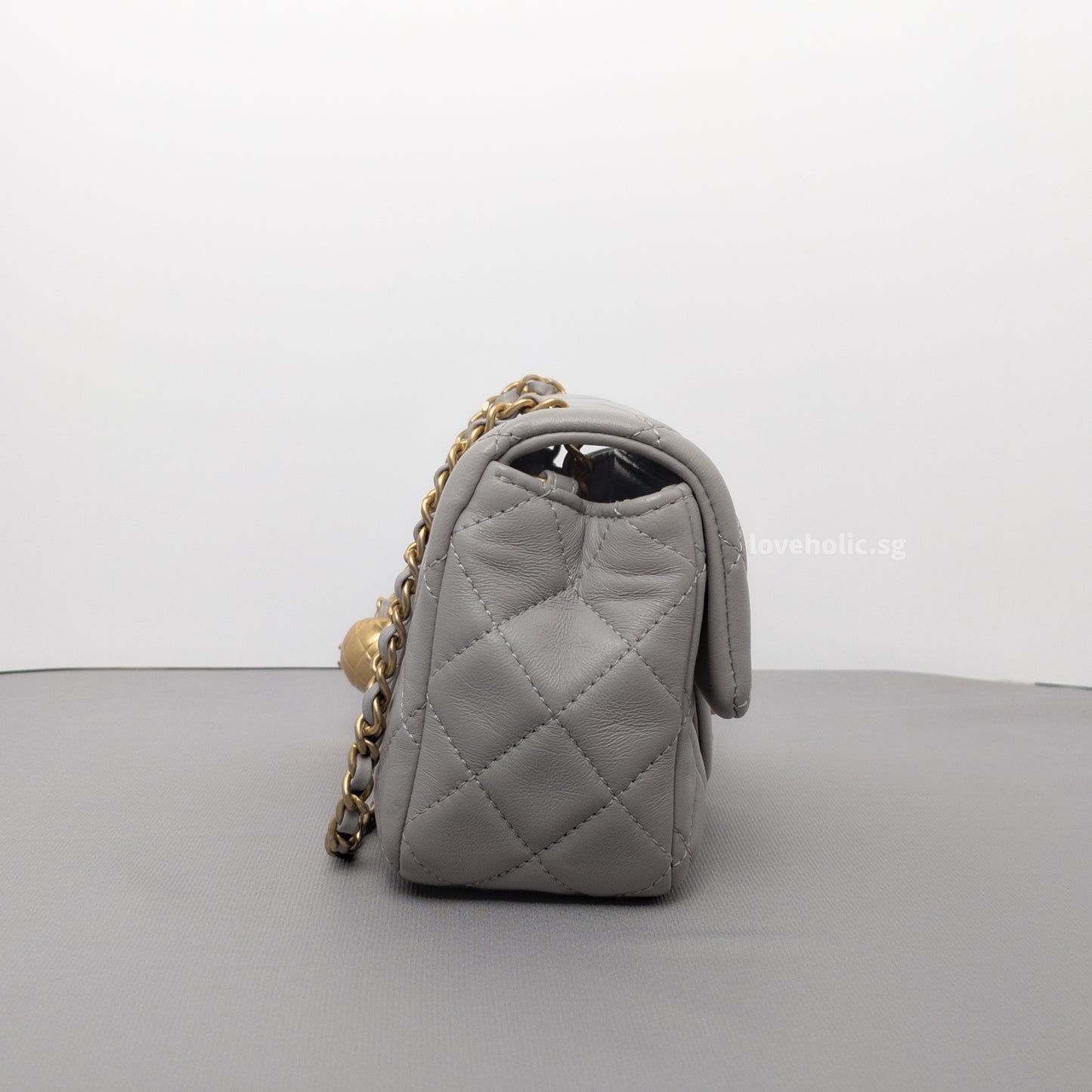 Pearl Crush Mini Rectangle 22B Light Grey Lambskin Brushed Gold Hardware