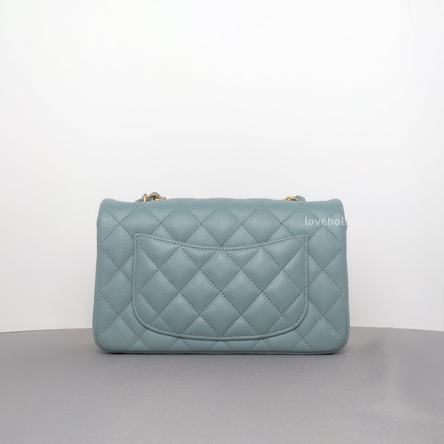 Chanel Classic Flap Mini Rectangle | 18C Iridescent Tiffany Blue Caviar Gold Hardware-back