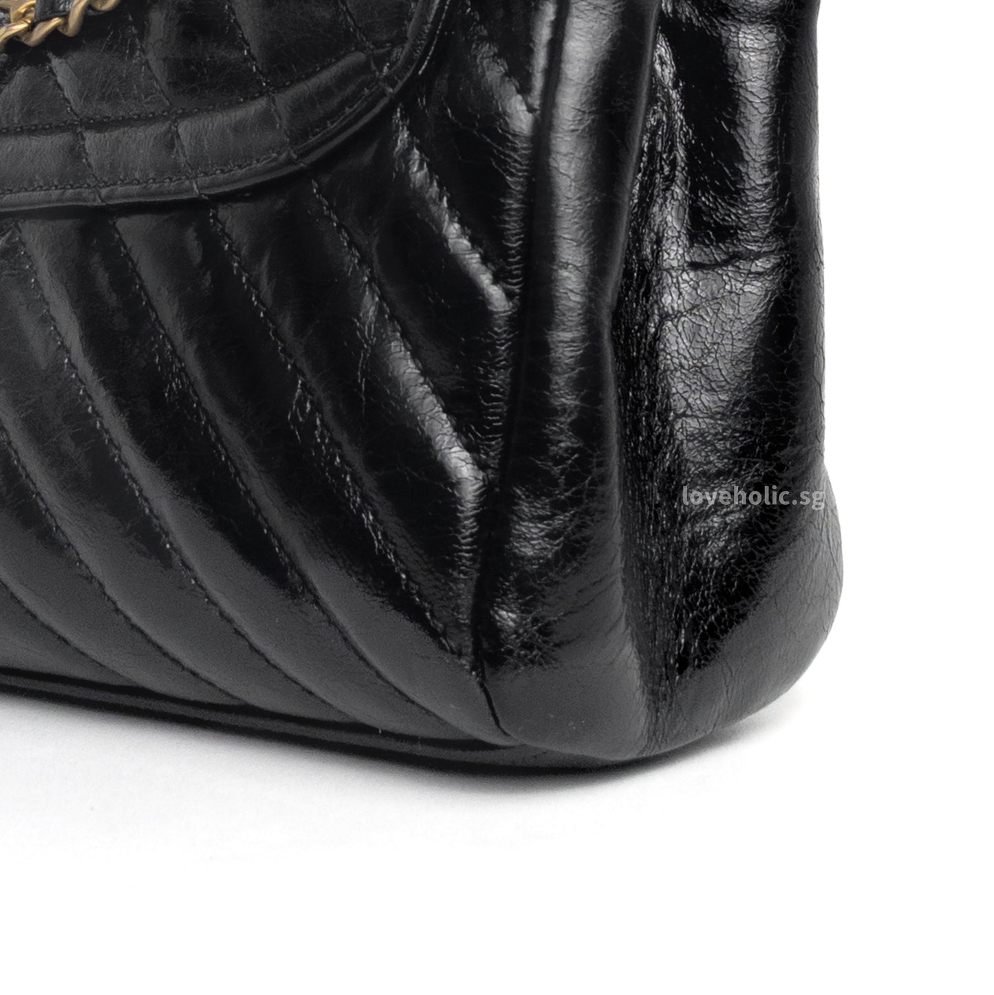 Hobo Chevron Crossbody Small | Black Aged Calfskin Brushed Gold Hardware
