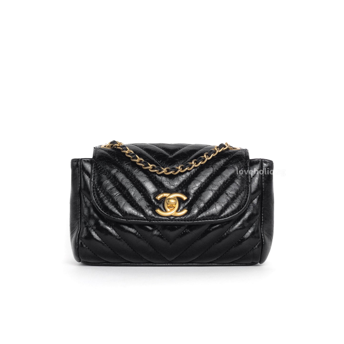 Hobo Chevron Crossbody Small | Black Aged Calfskin Brushed Gold Hardware