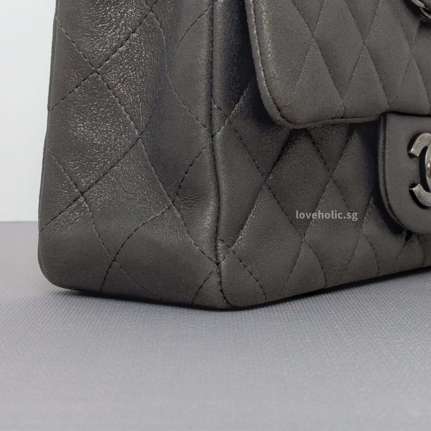 Classic Flap Mini Rectangle | Grey Goatskin Ruthenium Hardware