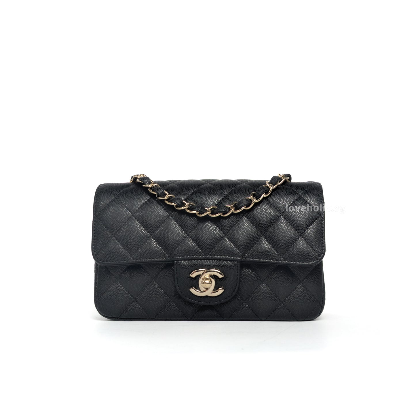 Chanel Mini Rectangle | 17C Black Caviar Light Gold Hardware-whitebackground