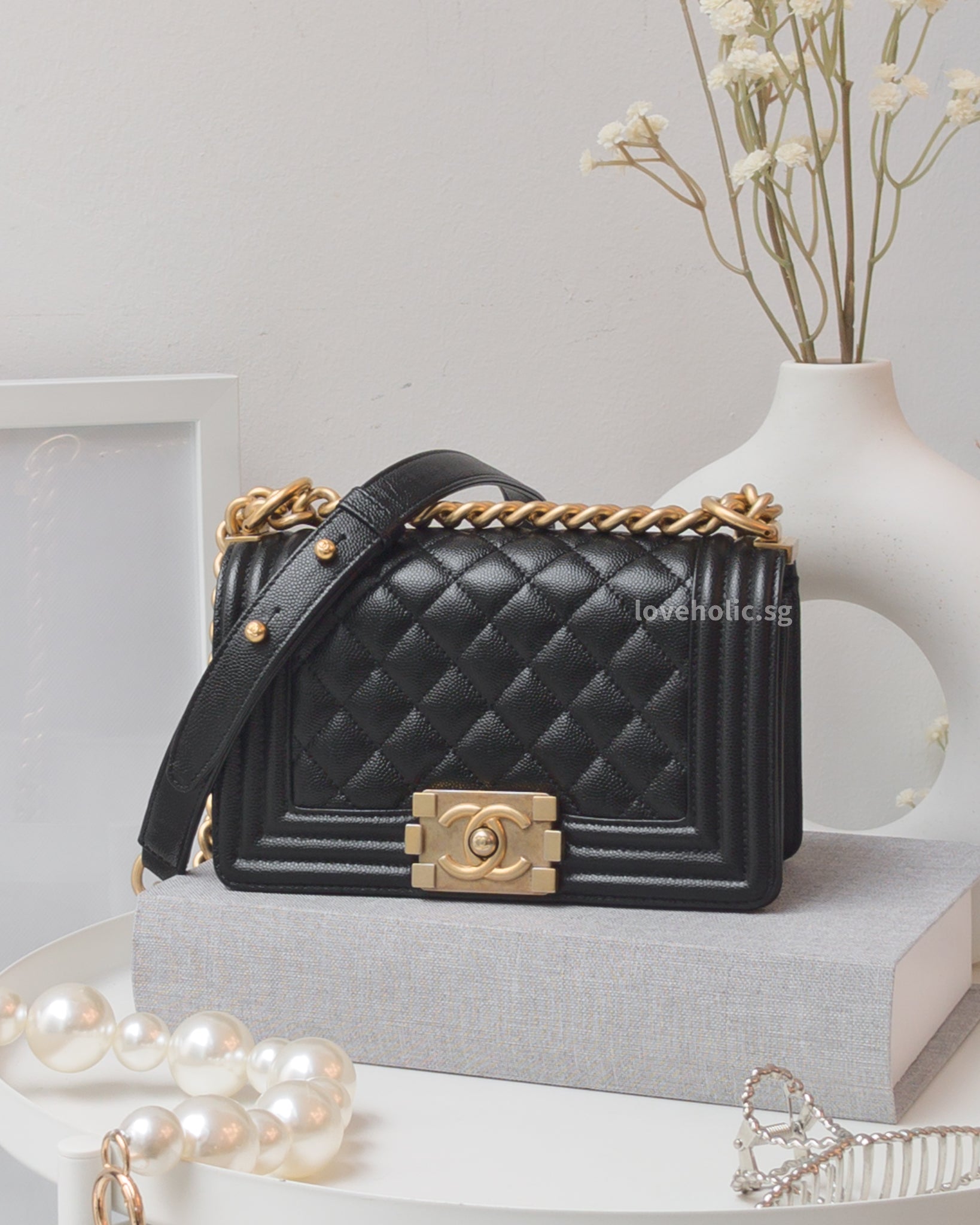Chanel Boy Bag Black With Gold Hardware Mini Classic Handbag