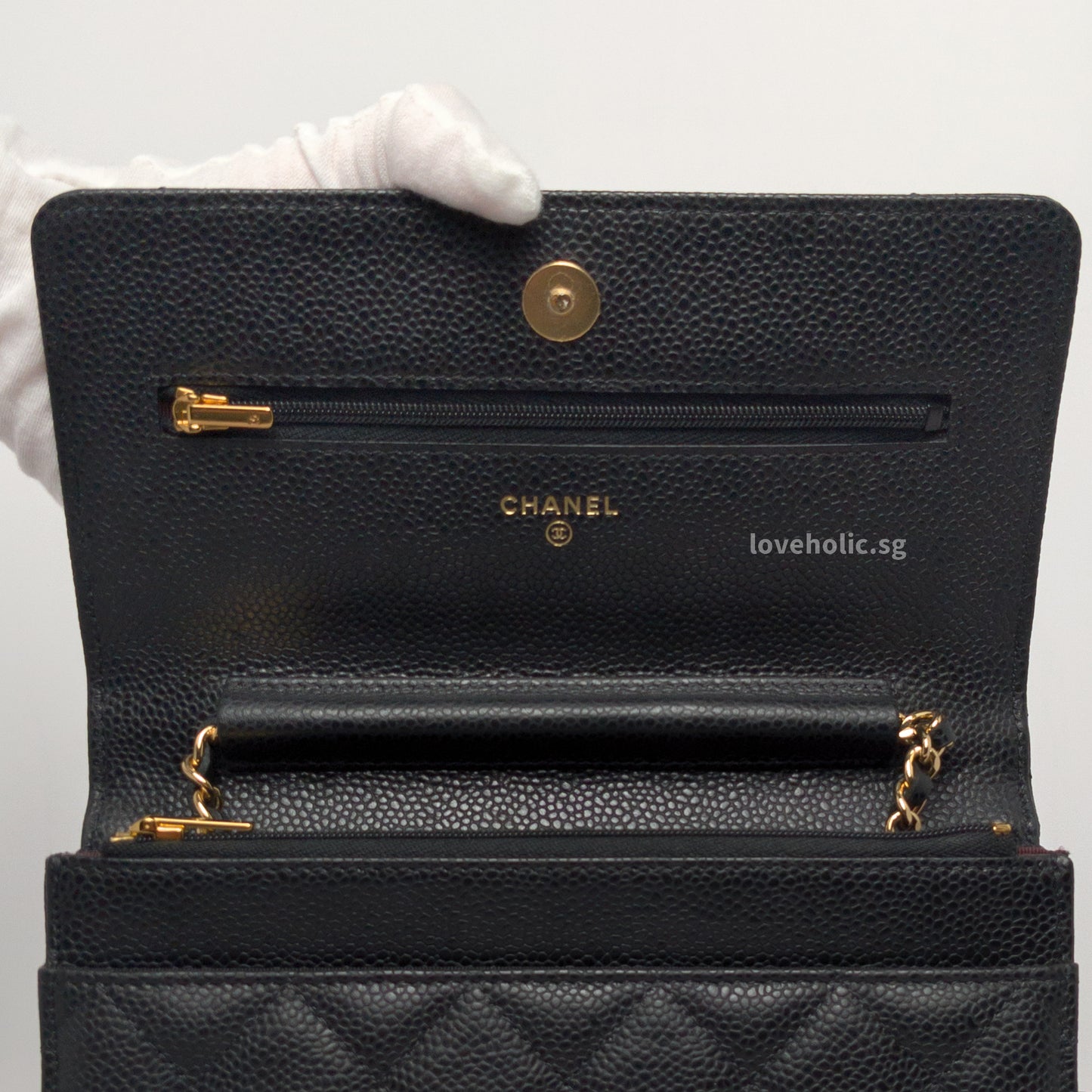 Wallet On Chain Black Caviar Gold Hardware