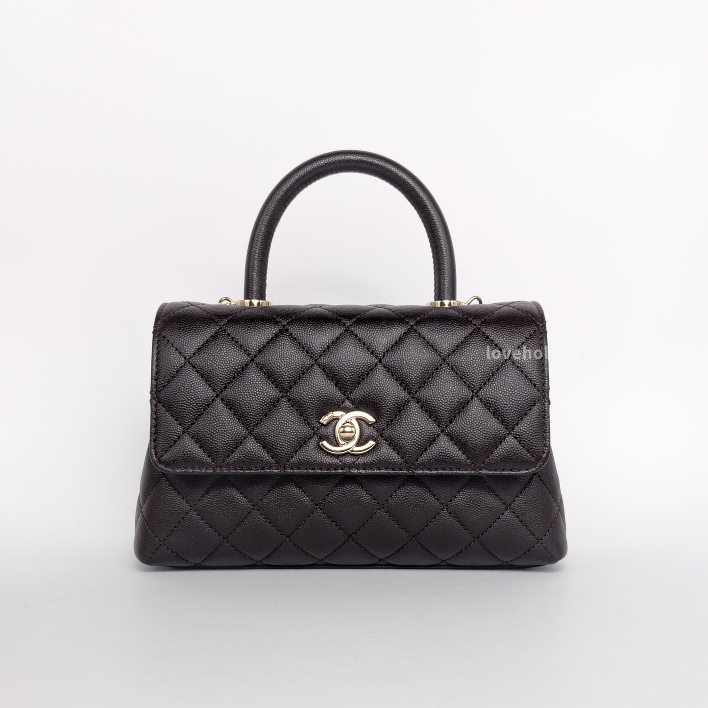 Chanel Coco Handle Small | 22K Dark Brown Caviar Light Gold Hardware-whitebackground