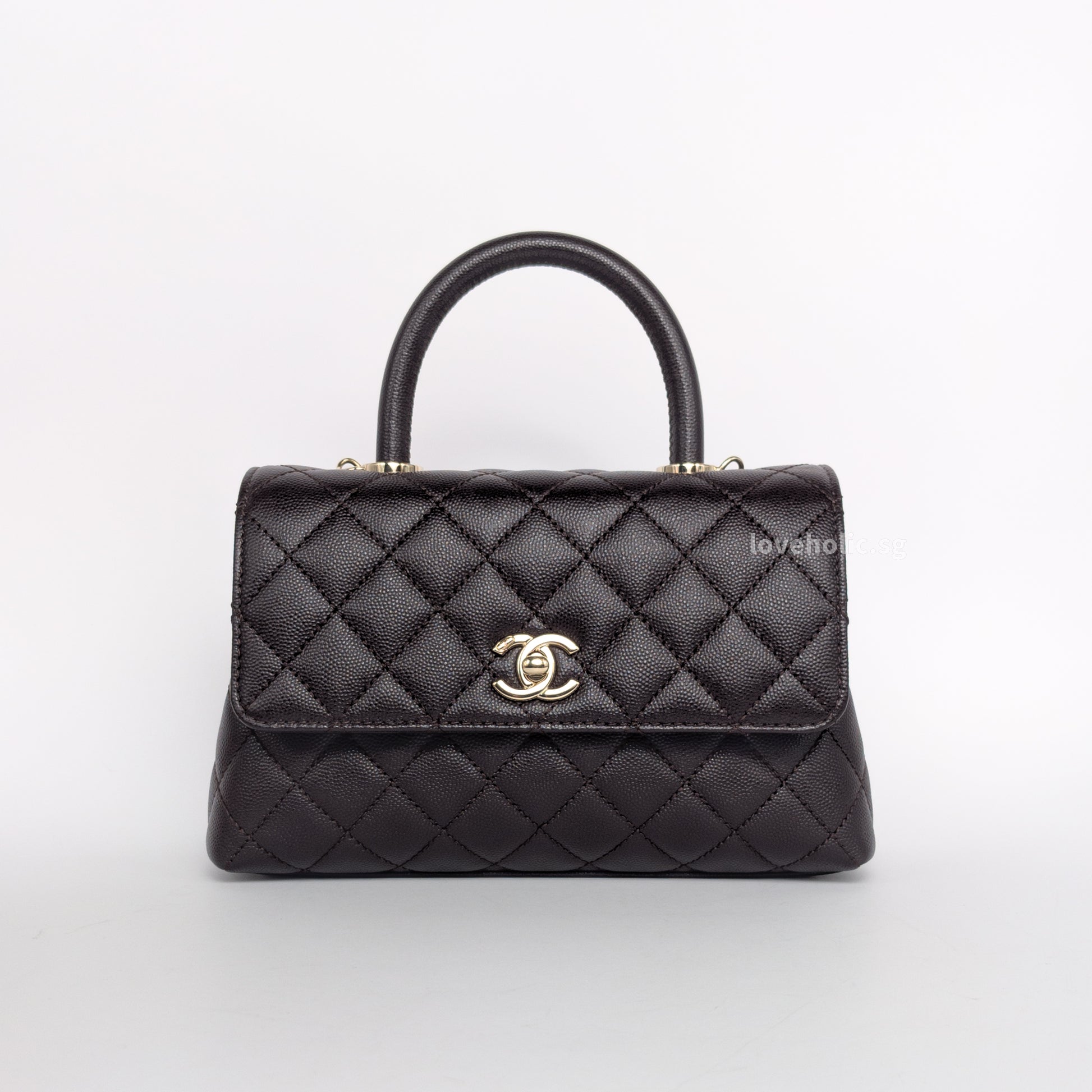 Chanel Coco Handle Small | 22K Dark Brown Caviar Light Gold Hardware-whitebackground