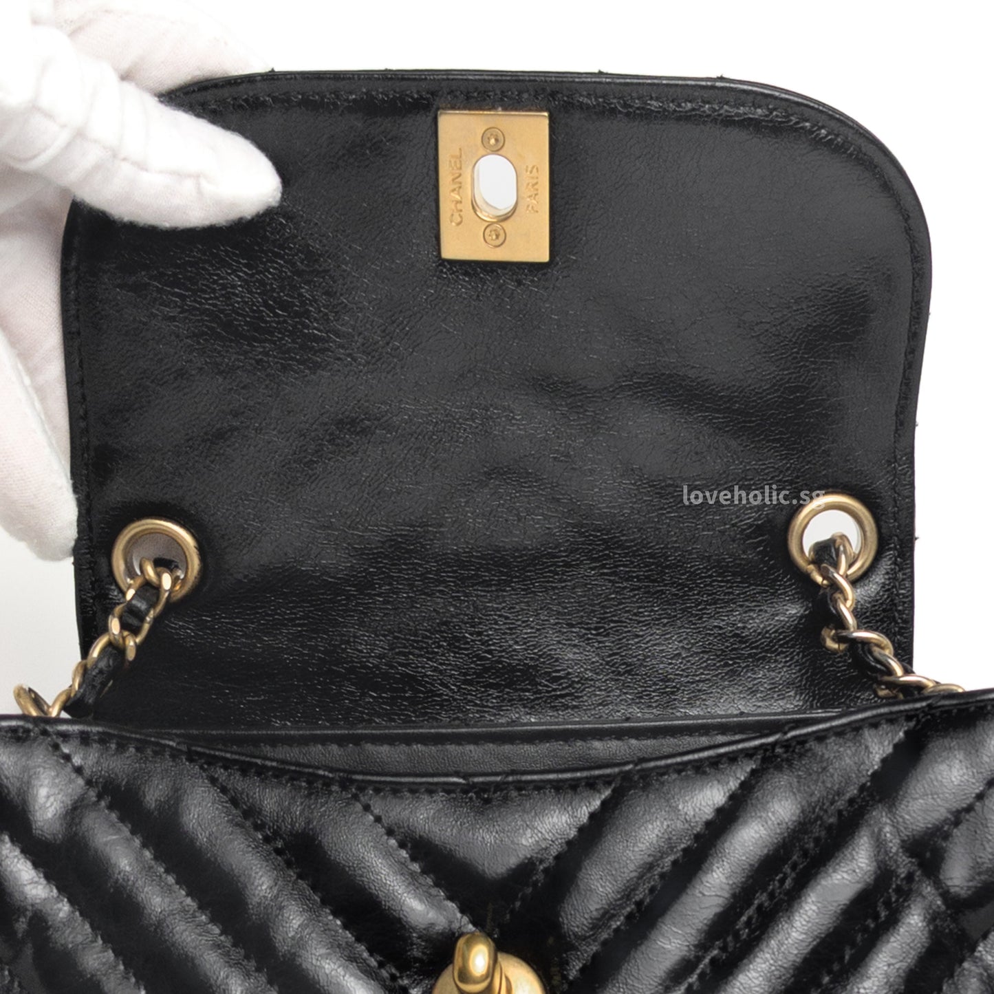 Hobo Chevron Crossbody Small | Black Aged Calfskin Brushed Gold Hardware