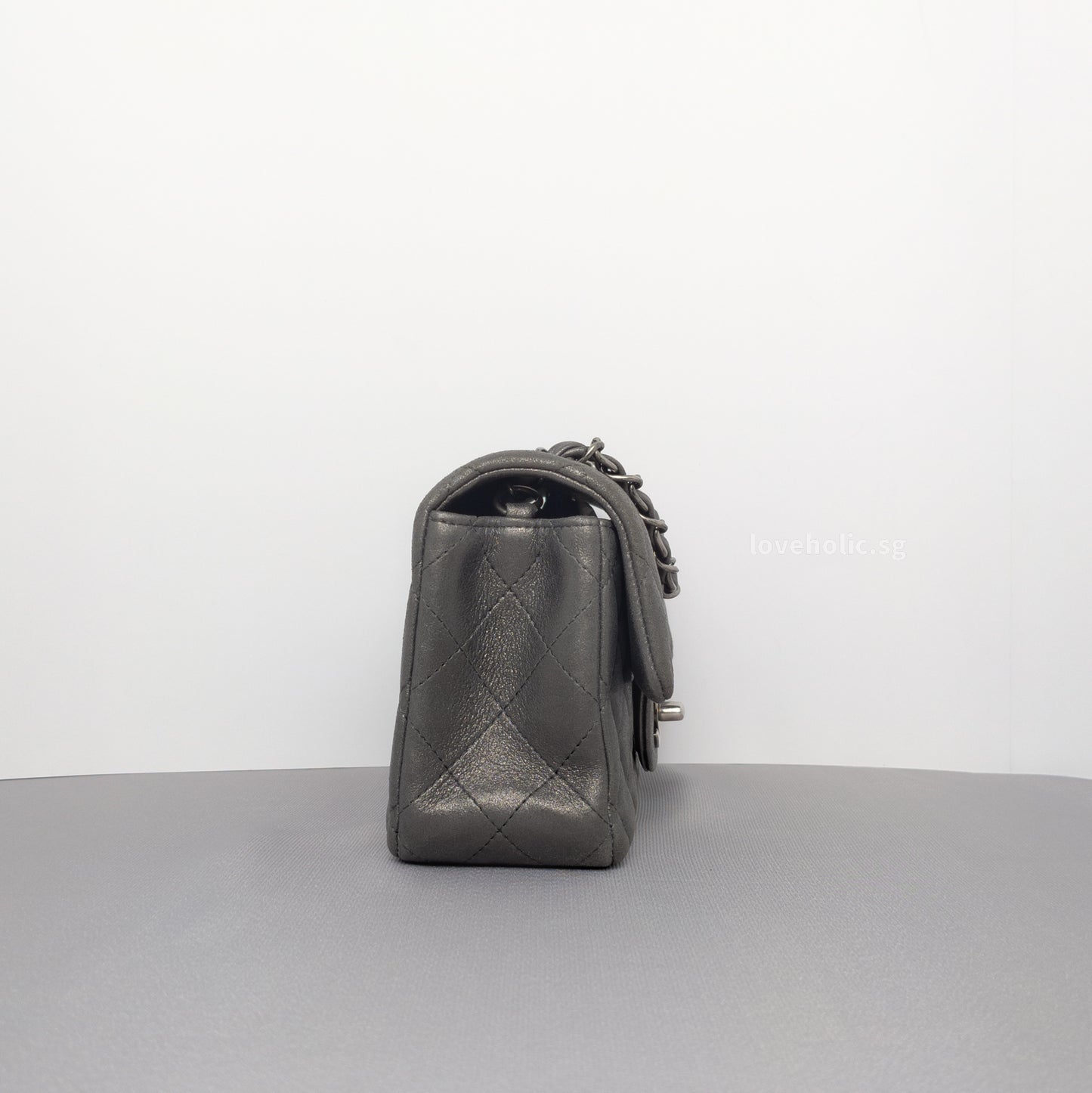 Classic Flap Mini Rectangle | Grey Goatskin Ruthenium Hardware