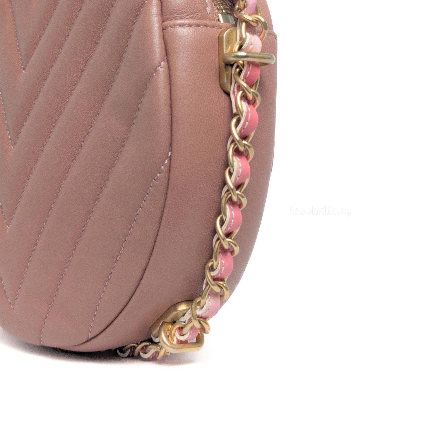 Round Clutch with Chain Pink Lambskin Brushed Gold Hardware