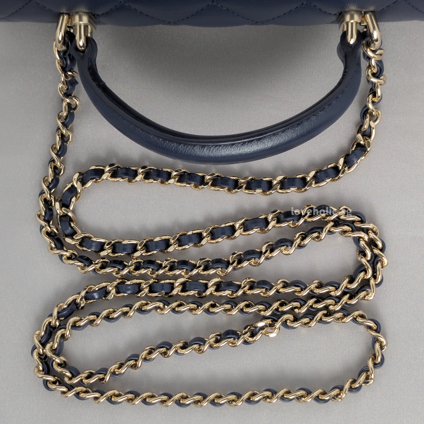 Mini Rectangle with Top Handle 24P Navy Lambskin Light Gold Hardware