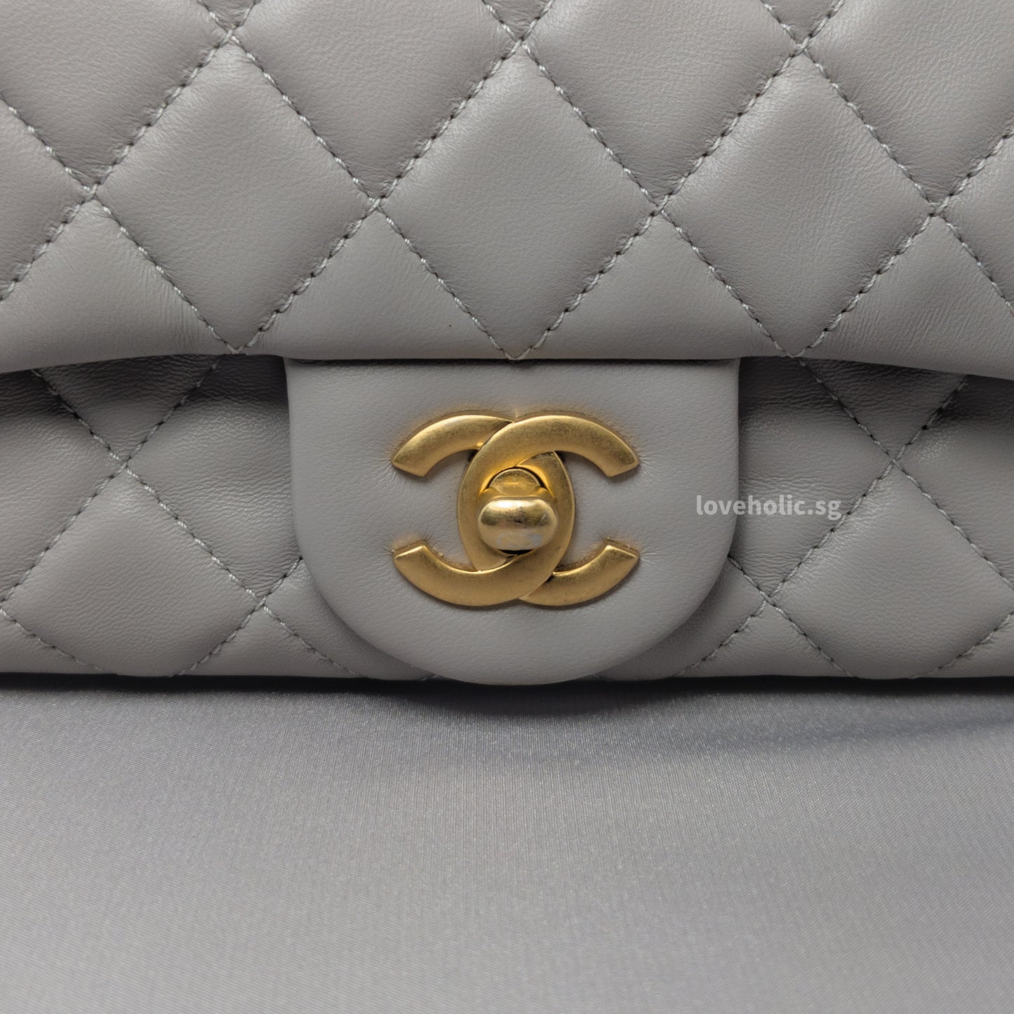Pearl Crush Mini Rectangle 22B Light Grey Lambskin Brushed Gold Hardware