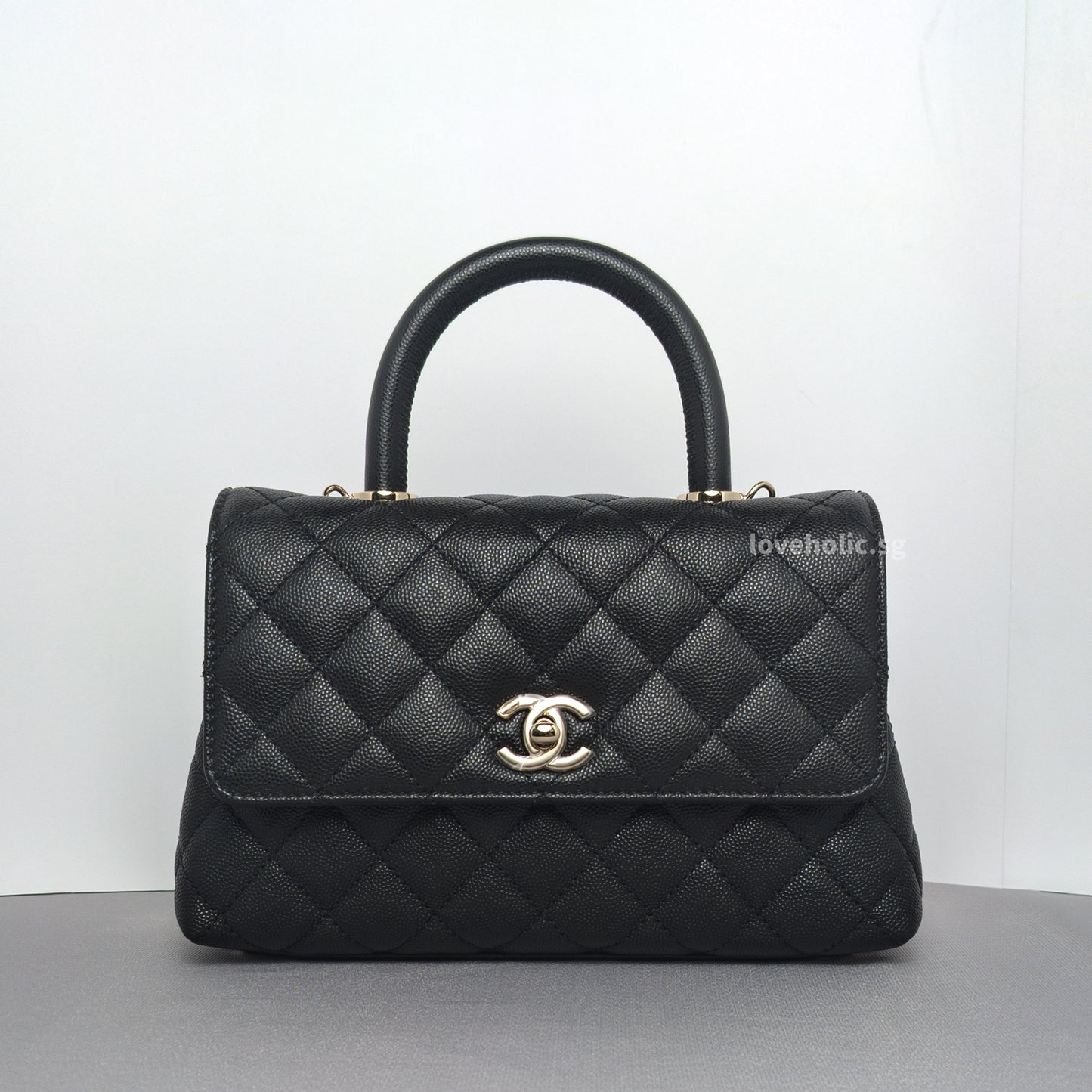 Chanel Coco Handle Small | Black Caviar Light Gold Hardware-whitebackground