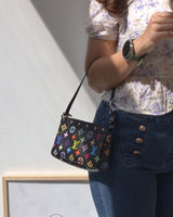Louis Vuitton X Murakami Pochette | Black Leather Silver Hardware-modelshots