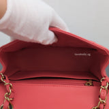Chanel Classic Flap Chevron Mini Square | Coral Pink Lambskin Gold Hardware-details