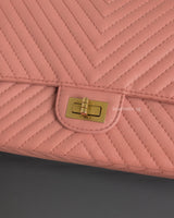 Chanel Reissue 2.55 226 Medium | Sakura Pink Calfskin Brushed Gold Hardware-details