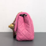 Chanel Pearl Crush Mini Square | Pink Lambskin Gold Hardware-details