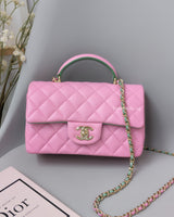 Mini Rectangle with Top Handle 23P Pink/Light Green Lambskin Gold Hardware