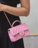 Mini Rectangle with Top Handle 23P Pink/Light Green Lambskin Gold Hardware