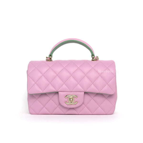 Chanel Mini Rectangle with Top Handle  | 23P Pink/Light Green Lambskin Gold Hardware