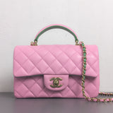 Mini Rectangle with Top Handle 23P Pink/Light Green Lambskin Gold Hardware