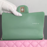 Mini Rectangle with Top Handle 23P Pink/Light Green Lambskin Gold Hardware