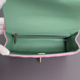 Mini Rectangle with Top Handle 23P Pink/Light Green Lambskin Gold Hardware