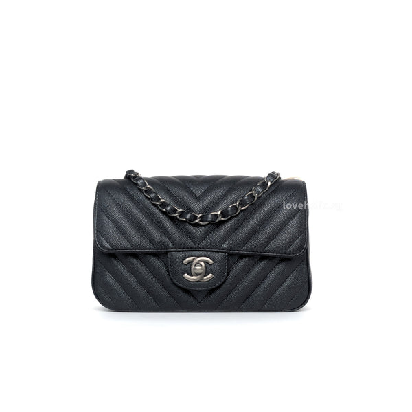 Chanel Classic Flap Chervon Mini Rectangle | 17B Black Caviar Ruthenium Hardware