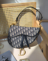 Dior Saddle Medium | Blue Dior Oblique Jacquard Fabric Brushed Gold Hardware-front