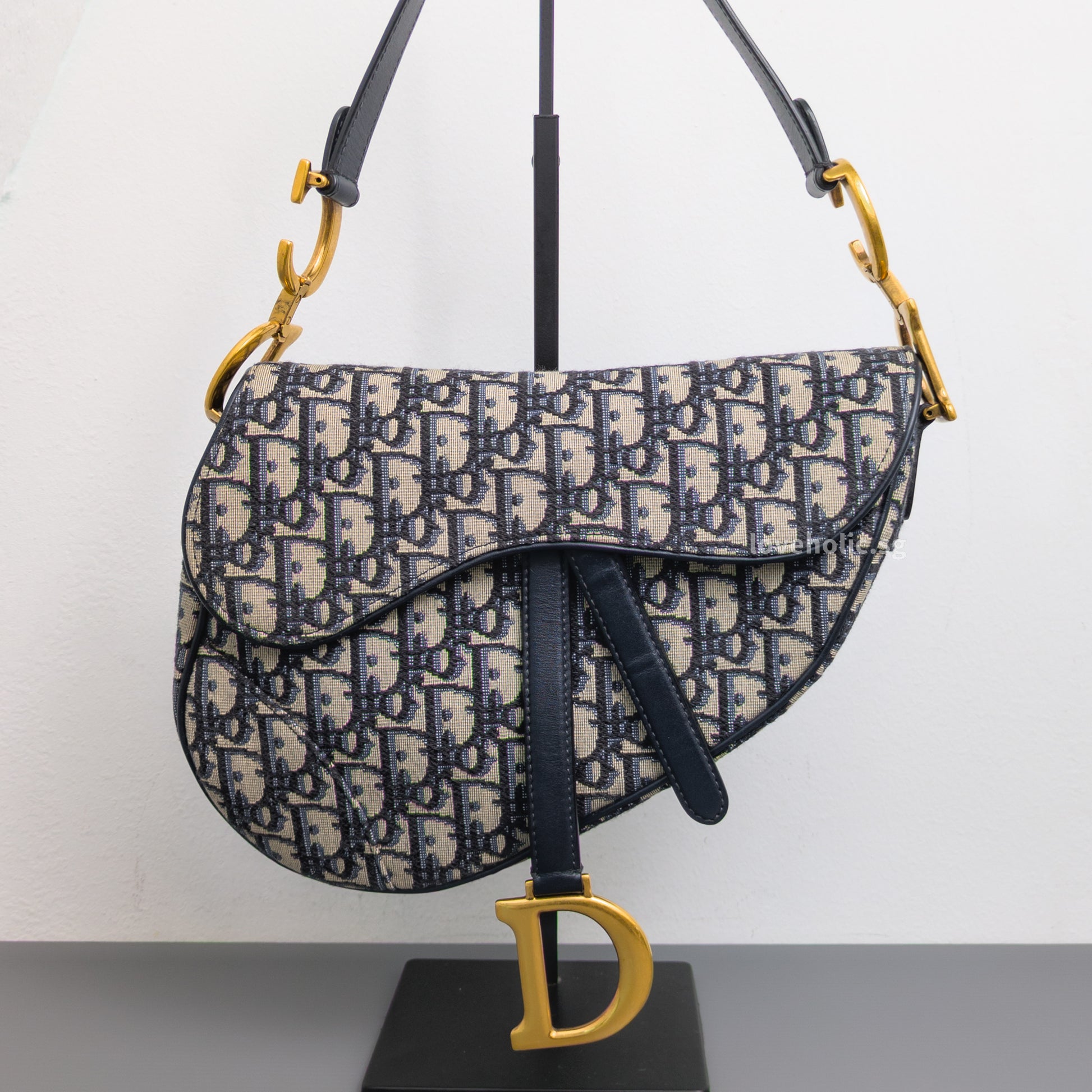 Dior Saddle Medium | Blue Dior Oblique Jacquard Fabric Brushed Gold Hardware-front1